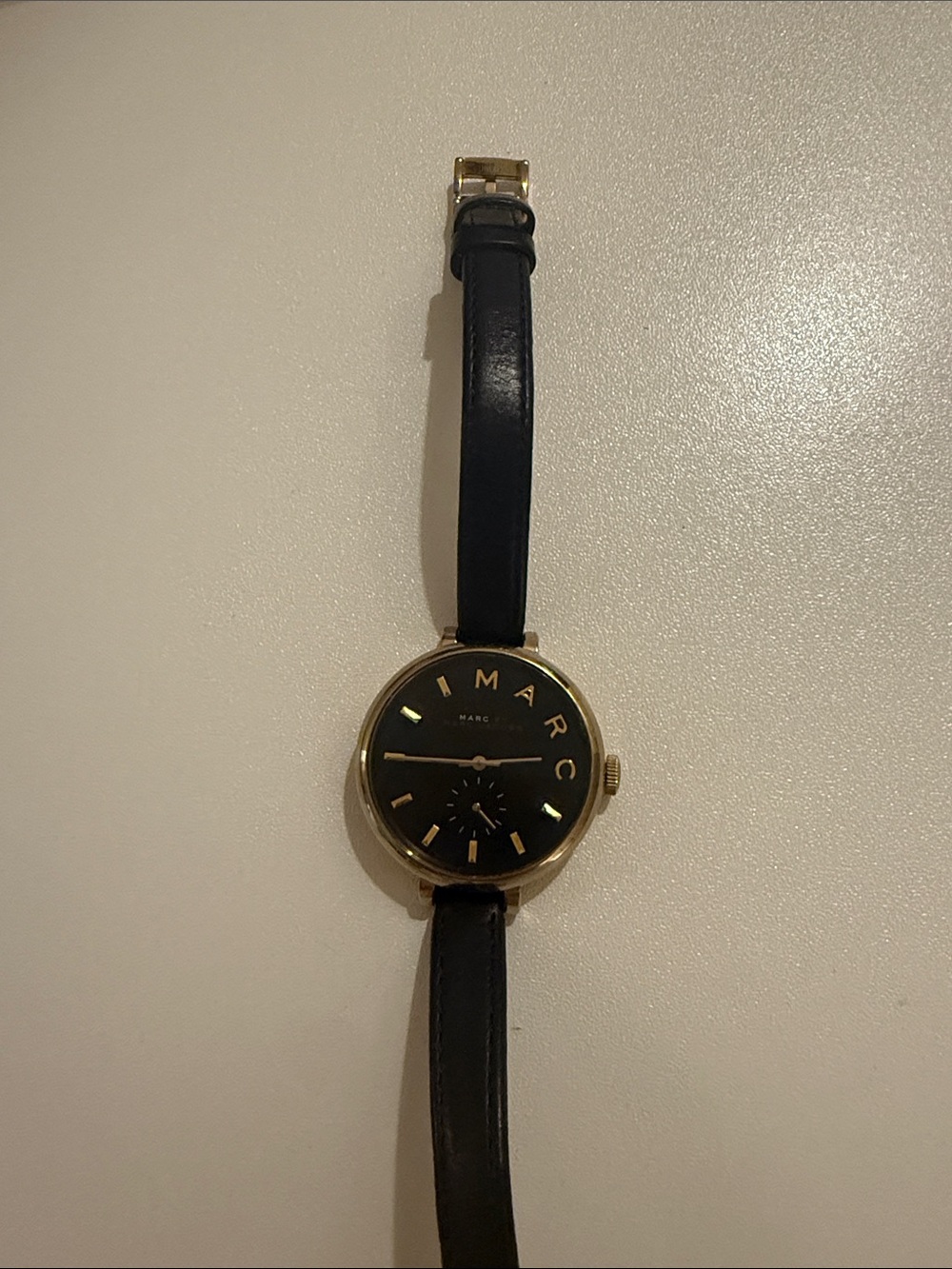 Marc By Marc Jacobs Black Dial Black Leather Strap Gold Accents Watch